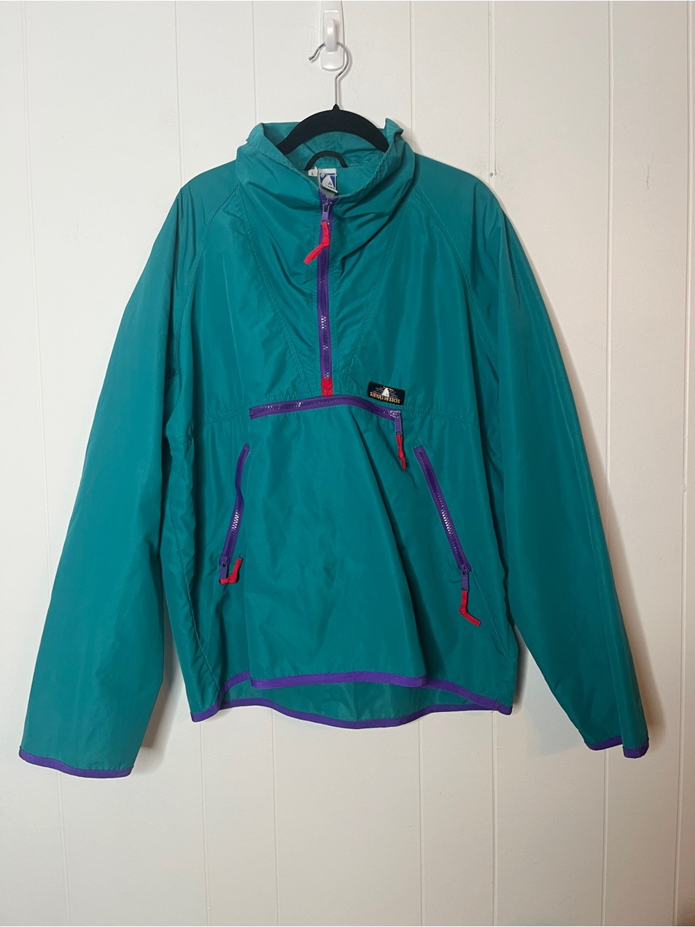 Vintage 90s Sierra Designs Teal Anorak Windbreaker Jacket with Purple Trim L